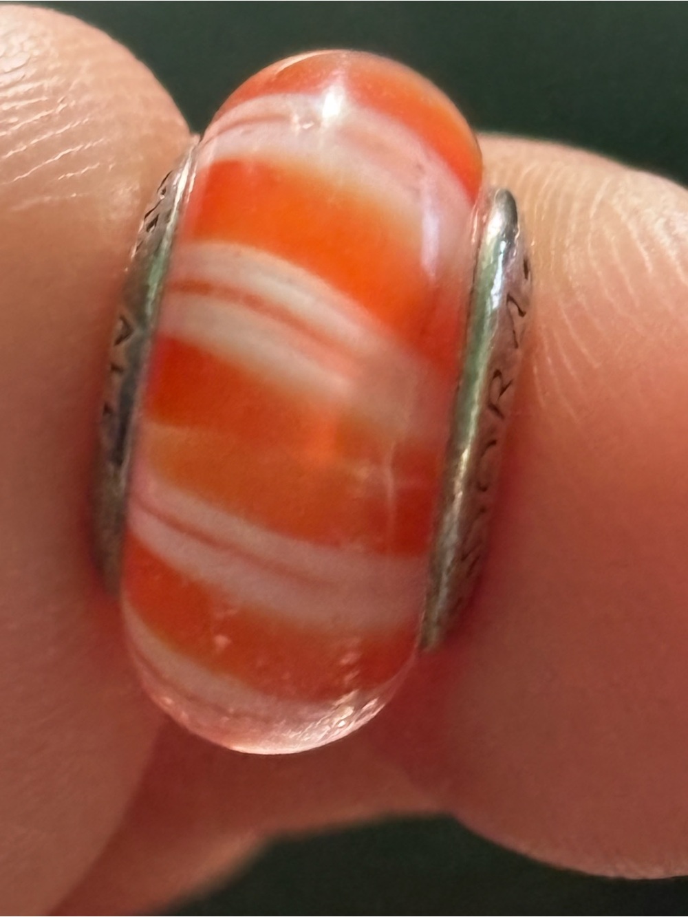 Pandora Orange and White Striped Glass Charm
